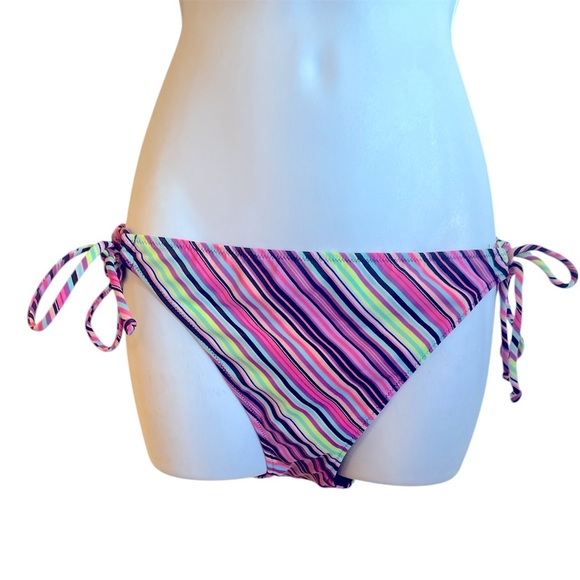 Victorias Secret Bikini Bottoms Multicolored Diagonal Stripes Womens Size Large - Picture 1 of 8